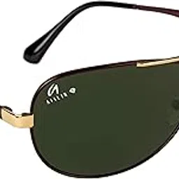 aislin Dual Colored Frame with Toughened Glass Aviator/Wrap-Around Sunglasses For Men - (Dark Green G-15 Lens | Copper-Gold Frame | Medium Size | RB3456)-picture-35