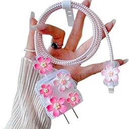 Protective Charger Case for iPhone 18W 20W iPhone 16 15 14 13 12 11 Pro Max Charging Cable Charger Protective Cover Data Cable Protective Sleeve-Clear Pink Cherry-image-62