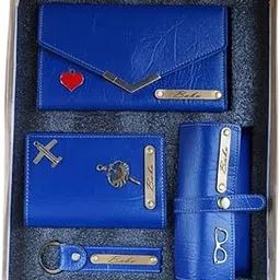 fhp gift mart Customized Premium Leather Combo Gift for Men | Includes Personalized Wallet, Keychain, Sunglass and Passport Case with Name Charm | Ideal for Gifting and Personal Use | Blue-picture-10