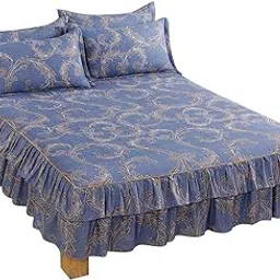 Cotton Bedspread, Full Comforter Set Anti-Wrinkle Anti-Fading Cotton Polyester Lace Design Soft and Comfortable for Hotel for Home(Bed Skirt 180 * 200cm*1 Pillowcase: 48 * 74cm*2)-image-7