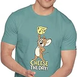 the souled store | Tom And Jerry Cheese The Day Round Neck Half Sleeve Men's And Boys | Graphic Printed 100% Cotton Regular Fit T-Shirt-picture-11