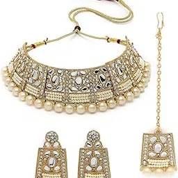 sukkhi Adorable Unique Stylish Rani Pink Stone Studded With Pearls Choker Necklace Set For Women-picture-44