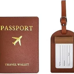 Juprev Passport Holder and Luggage Tags, 1 Pcs PU Passport Holder Set Luggage Label Identifiers Name and Address Tags for Bags,Passport Holder case (Brown)-picture-32