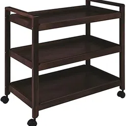 Vm Decor 3-Tier Solid Wood Rolling Bar Cart, Wine Serving Trolley with Wheels and Seasoning Rack (Black Polish, Style 8)-picture-35