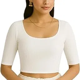 Pasand Crush Fabric Stretchable Readymade Blouse for Women – Elbow Sleeve, Scoop Neck (Size (28-40))-picture-31