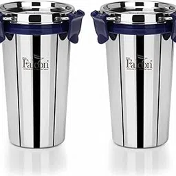 PDDFALCON Stainless Steel Eco Nxt Tumbler/Glass With Steel Lid And Extra Clamp, 100% Leak Proof (450 Set Of 2, 450 Ml)-picture-27