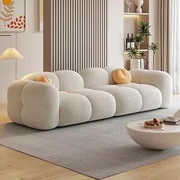 THE CRAFTED STORE - Modern Velvet Bubble Cloud Sofa, Tufted Design Upholstered 3 Seater Sofa for Living Room, Bedroom, Hallways, Guestroom (Beige)-picture-29