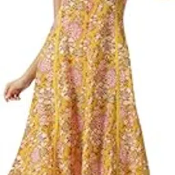 saffron threads Yellow Floral Printed Midi Dress with Waist Tie-up-picture-31