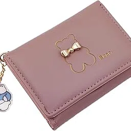 Cute Small Wallet for Girls Women Tri-Folded Wallet Cash Pocket Flowers PU Leather Print Card Holder Coin Purse with ID Window (Purple)-image-3