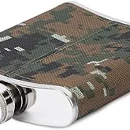MENZY Blenders Choice Camouflage Leather and Stainless Steel Hip Flask 7 oz (210 Ml), Wine Whiskey Alcohol Drinks Pocket Bottle for Men Women - Alcoholic Beverages Holder Liquor Flasks - Green-picture-37