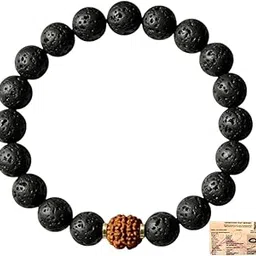 the somaura Astrology Certified Peaceful Mind Bracelet for Men & Women | Original 5 Mukhi Nepal Rudraksha & Lava Crystal | Energized Spiritual Healing Stretchable Bracelet-picture-20