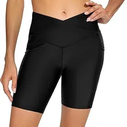 cagola Swimming Swimwear Swim Shorts Women Tummy Control Long Board Shorts Bathing Suit Shorts Cross High Waisted Swimsuit Bottoms, Black, X-Large-picture-16