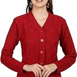 ladywillington Lady Willington Women Woolen V-Neck Self Design Cardigan Heavy Daffodil Fabric Cardigan Winter Wear Pure Wool Cardigans for Women Sweaters Long Cotty Fully Warm Cardigan Free Sizes-picture-12