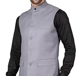 suzx Nehru Jacket for men – Terry Rayon Solid Tailored Fit Nehru Jacket, Modi Jacket II Luxurious Style with Timeless Sophistication Round Collar Front Button Sleeveless Festive for All Occasions-picture-37