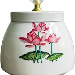 Kottanz Lotus Printed Metal Jar – Handmade Decorative Storage Container for Jewelry, Cosmetics, Dry Goods & Crafts – Ideal for Home Décor & Return Gifts.-image-77