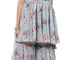 Women Poly Georgette Flared Printed Kurta Garara Suit Set-image-10