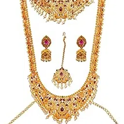 NAGNESHI ART Traditional Elegance Jewelry Set for Women - Gold, 1 Count - Choker Necklace, Kamarband, Maang Tika, Earrings - Perfect for Weddings & Festivals-picture-53
