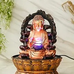 Golden Brown Polyresin Tabletop Buddha Indoor Water Fountain for Home Decor with LED, Speed Control Pump (Size: 37 x 27 x 27 CM | Weight: 2185Gram) image 1