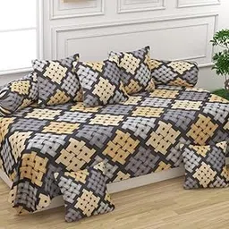 KIAAKSH Printed Diwan Set Glace Cotton Cloth Quality Designer Printed 8 Pieces Standard Size 60x90 Inches Diwan Set (1 Single Bedsheet, 2 Bolster Covers, 5 Cushion Covers) KC-Dwn 35-picture-15