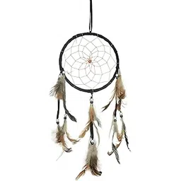Jamboree Dream Catchers Black Handmade Feather Native American Dreamcatcher Circular Net for Car Kids Bed Room Wall Hanging Decoration Decor Ornament Craft (20 cm x 10 cm x 3 cm, Black & Beige)-picture-10