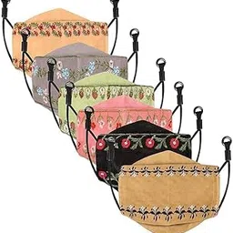 Stylish Embroidery Cotton Basic Reusable Anti Bacterial Embroidered Cloth Face Mask Adult, Women,Men, Soft Washable 100% Cotton Unisex Face Cover (Pack 6)-image-94