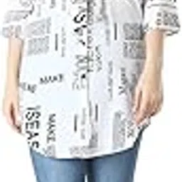 c.cozami Women Casual Newspaper Print Shirt, Girls Newspaper Print Tops, Newspaper Print Tunucs for Women-picture-49