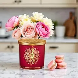Kitch N More YERA Miami Maroon Colour Gifting Jar with Gold Lotus Design With Lid, 540ml, 1 Piece, Gift Pack Box-picture-13