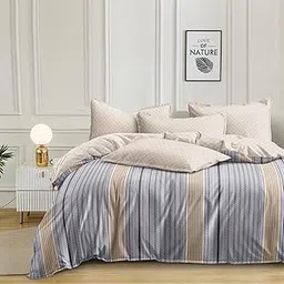 Star beddings Reversible Comforter Set 250 GSM Microfiber Reversible AC Comforter/Blanket for Winter/Quilt for Double Bed with Bedsheet Set 90 * 100 (Beige Lines)-picture-28