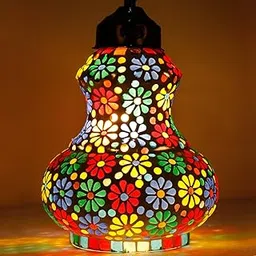 Earthenmetal Handcrafted Glass Decorated Flower Decorated Surahi Shaped Glass Hanging Light-picture-30