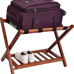 Wooden Luggage Rack with Shelf for Shoes, Accessories, Strong Bearing Sturdy Storage Free Space Wood Suitcase Rack Sheesham Wood Luggage Stand for Bedroom Hotel Guest Room with Solid Leg Quality A59-image-99