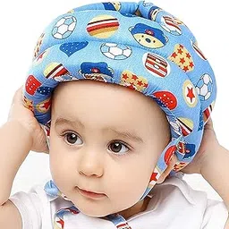Baby Infant Toddler Helmet, No Bump Safety Head Cushion Bumper Bonnet Adjustable Protective Multi Printed Cap Child Safety Headguard Hat for Running Walking Crawling Safety Helmet for Kid (Blue) image 1
