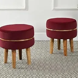 DEFINE ART Ottoman Stool Set of 2 Puffy Stool for Living Room Pouffes for Sitting Ottoman Pouffes Sitting Stool for Living Room 15 inch (MEHROON)-image-5