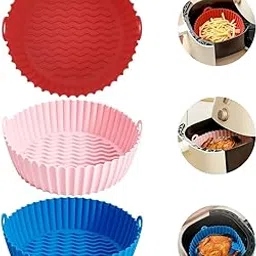 Silicone Air Fryer Liner Basket, Nonstick Reusable Heat Resistant Round Baking Tray with Handles, Heat Resistant, Pack of 3, Blue, Red, Pink-image-62