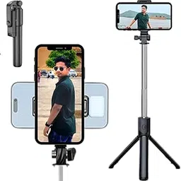 Selfie Stick Tripod with Wireless Remote – Extendable Bluetooth Selfie Stick for Smartphone – Lightweight Portable Phone Tripod Stand (Black)-image-6