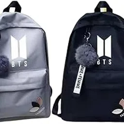 kausbabi Set of 2 BTS Backpacks for Women – Fashionable School Bags with Pom Pom | Ideal for Teenagers, College Use & Kpop Fan Gifts | Trendy Tuition & Travel Bag for girls, Birthday Gift Idea-picture-16
