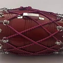 Wood Handmade Dholak Indian Folk Musical Instrument Drum Tied Thru Rope (Brown)-picture-20