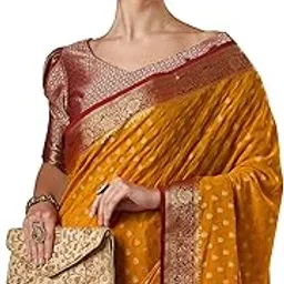 akhilam Women's Woven Design Ethnic Motif Georgette Kanjeevaram Saree With Unstiched Blouse Piece-picture-36