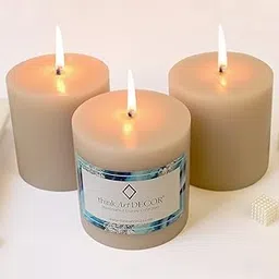 ThinkArtDecor Unscented Pillar Candles Set of 3 | 55 Hrs Each | 3X3 inch Smokeless & Dripless Wax Candles for Home Decor | Ivory-image-6