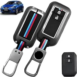 SPAIKO® Metal Silicone TPU Car Key Cover Compatible with Maruti Suzuki Baleno, Grand Vitara, XL6, Fronx, Dzire, Brezza, Jimny, Swift, Ertiga- 2 Smart Button Protective Shell with Keychain (Black)-picture-24