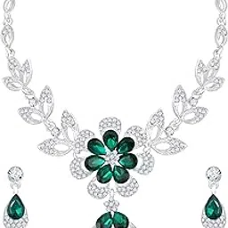 atasi international Silver Plated Crystals American Diamonds Alloy Necklace Set with Earrings for Women | Stylish Jewellery for Party, Wedding, and Festive Occasions-picture-18