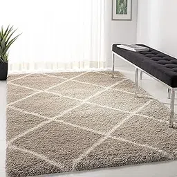 Om Carpet Home Furnishing Modern Shaggy Carpets and Rugs for Hall Offices Kitchens Bedroom Living Room and Cabins for Bedroom Kids Room Floor Home Decor (Beige & White, 4X6 Feet)-picture-25