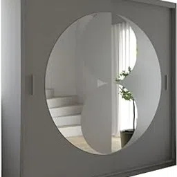 Engineered Wood Double Wardrobe With Mirror 2 Sliding Doors, Grey Color, (WxHxD): 200X210X62 Cm,Suitable For Bedroom, Laundry Room, Closet, Garage,-picture-25