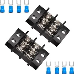 MILAPEAK Terminal Block - 2 Position 2 Pack 200V-450V 20-30A Double Row Screw Terminals Strip + 8 Copper Wire Fork Connectors-picture-14