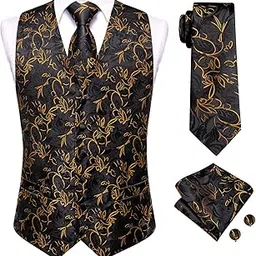 hi-tie Mens Suit Vest Tie set Classic Waistcoat and necktie Handkerchief Cufflinks Suit Wedding Party-picture-10