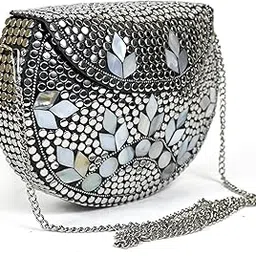 Handcrafted Silver Metal Clutch Purse for Women, Vintage-Inspired Crossbody Bag, Evening Handbag with Secure Clasp-image-16