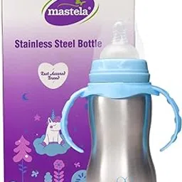 THE LITTLE LOOKERS Stainless Steel Newborn Baby (2 in 1) Sipper/Feeding Bottle | Steel Feeder Cum Sipper - 290ml (Pack of 1), Blue-image-7