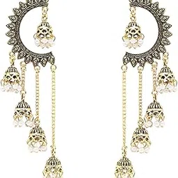 i jewels Gold Plated fancy Multi Layered Dangle Jhumka Earrings For Women-picture-12
