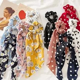 Shivashay 10Pcs Hair Scarf Hair Scrunchies Chiffon Floral Hair Scarves Ribbon Scrunchie,Ponytail Scarf Scrunchies for Women Girls - Multicolor-picture-38
