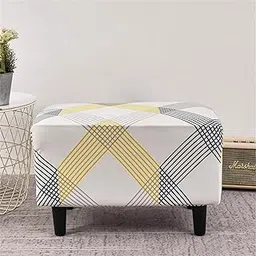 House of Quirk Chair Cover Stretch Ottoman Slipcover - Rectangular Storage Footrest Stool Cover for Foot Stool (Yellow Curve) image 1