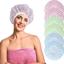 Retailio Waterproof EVA Shower Cap Elastic Reusable Bathing Hair Cap,Beauty Salon Spa Lace Elastic Band Flower Printed Hat Environmental Protection Bath Caps for Women Girl Multi Color (Pack of 3)-picture-35